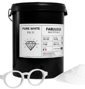 PA11 Pure White bio-based polyamide powder in a 10-kg bucket by FABULOUS